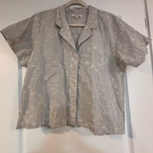 Madewell Blue/Grey and White Button Down Eyelet Shirt Size Large
